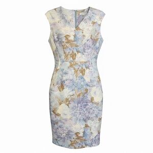 Calvin Klein Floral Sheath Dress - Lavender, Blue & Cream